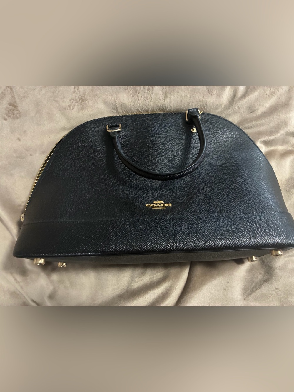 Coach Black Pebble Leather Dome Satchel with Gold Logo Hardware